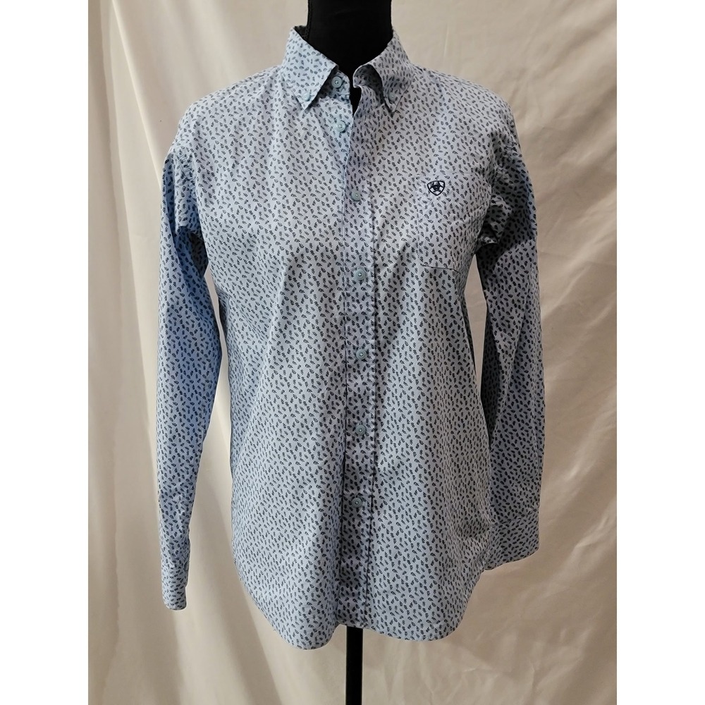Ariat Boys XL 18 Blue Leaf Print Long Sleeve Western Button Down Shirt Logo